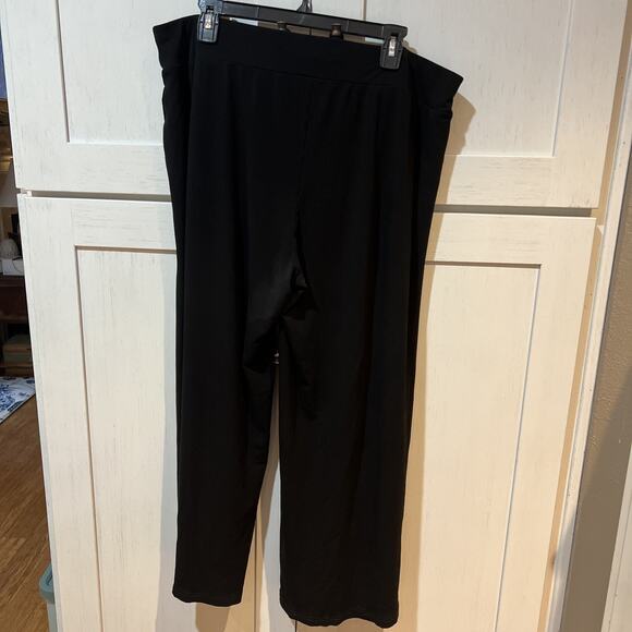 Eileen Fisher L Large Silk Pants Georgette Crepe Pleated Wide Leg Crop Black - Picture 6 of 11